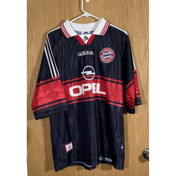 Vintage Adidas FC Bayern Munchen Jersey Men's Sz XL Blue Red Opel 90's Retro - Picture 1 of 9
